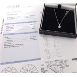 GIA certified fine quality solitaire round brilliant diamond pendant, in a platinum mount on a