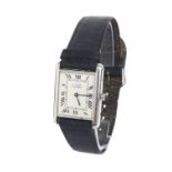 Must De Cartier Tank silver lady's wristwatch, no. 681006, the rectangular dial with blue Roman