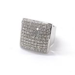 18k white gold diamond set square tablet ring, round brilliant-cuts, 18.5gm, 20mm, ring size N
