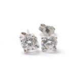 Pair of good quality 18ct white gold quality round brilliant-cut diamond ear studs, 1.44ct approx