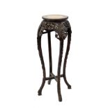 19th century Chinese hardwood jardiniere stand, the circular inset marble top within a beaded border