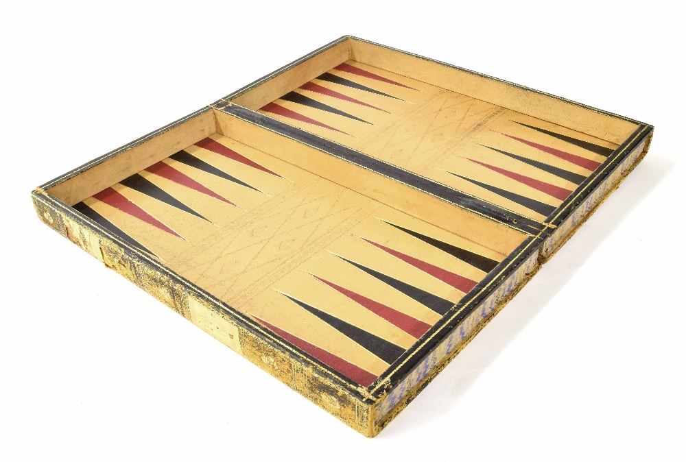 Marquetry chess board and leather backgammon board (2) - Image 3 of 3