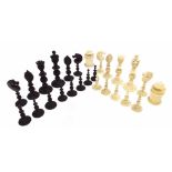 Carved ivory and horn part chess set, height of kings 10.5cm