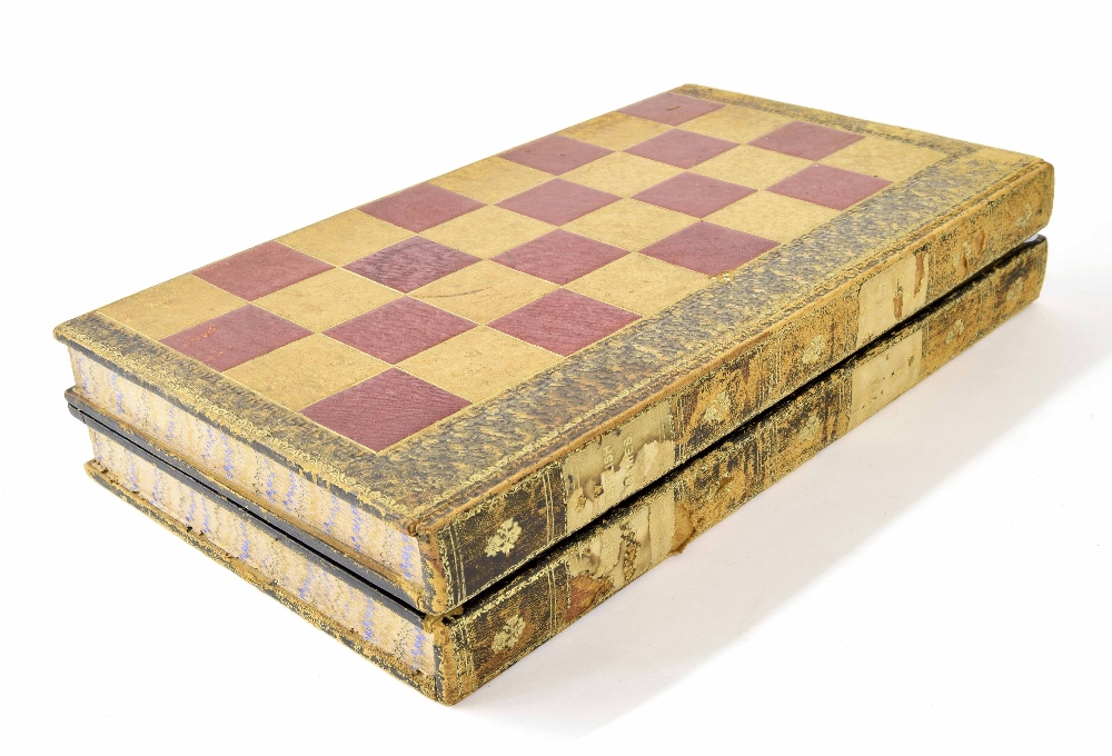 Marquetry chess board and leather backgammon board (2) - Image 2 of 3