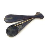 Chinese opium scales set, of paddle form in a hardwood case containing a rod, pan and weight, 13.