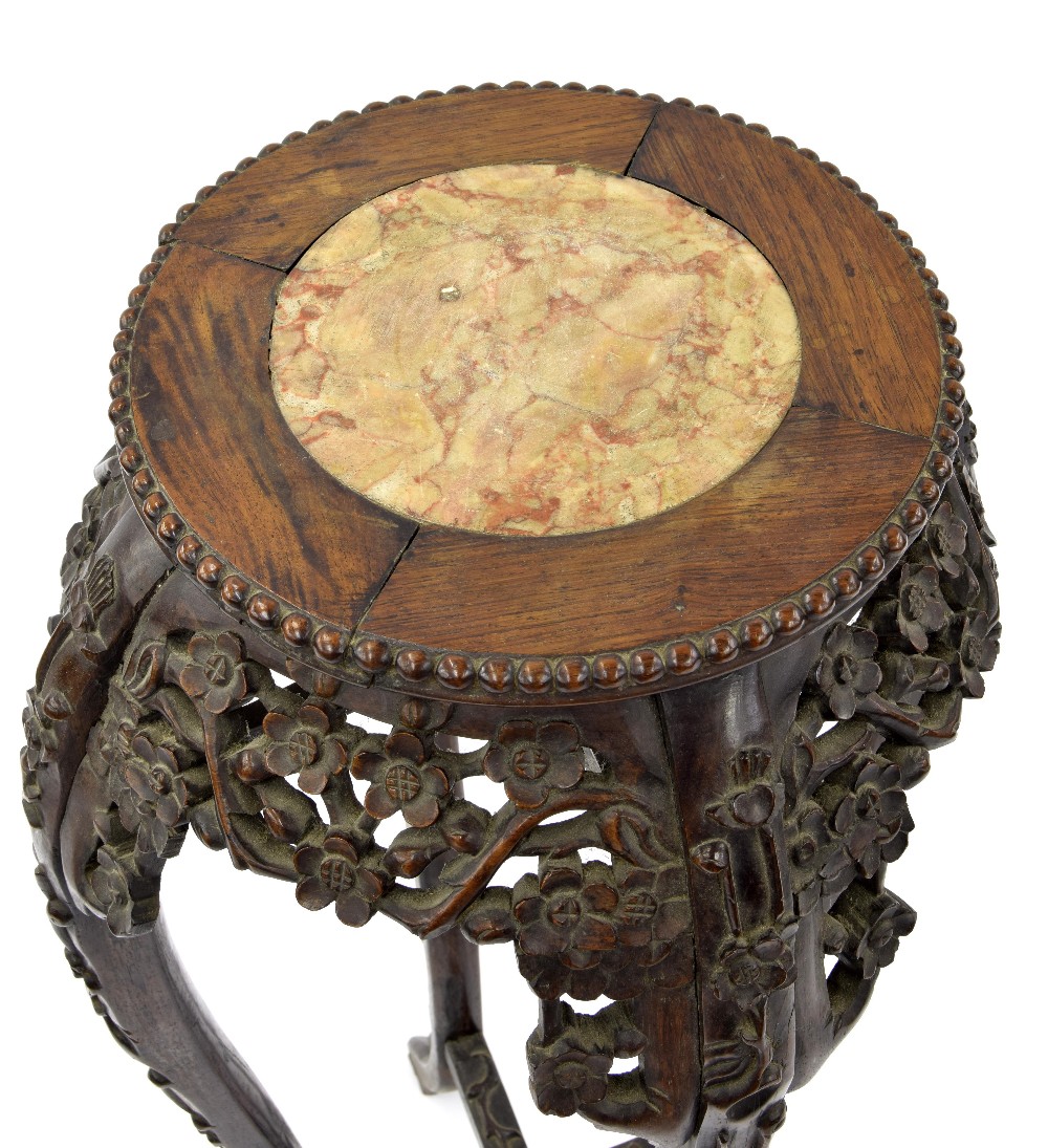 19th century Chinese hardwood jardiniere stand, the circular inset marble top within a beaded border - Image 2 of 2