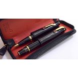 MontBlanc 'Boheme Rouge' fountain pen and ballpoint pen set, both set with red stone to the clip,