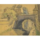 David R Anderson (1884-1976) - Canal scene with a Bridge and cottages, possibly Bingley,