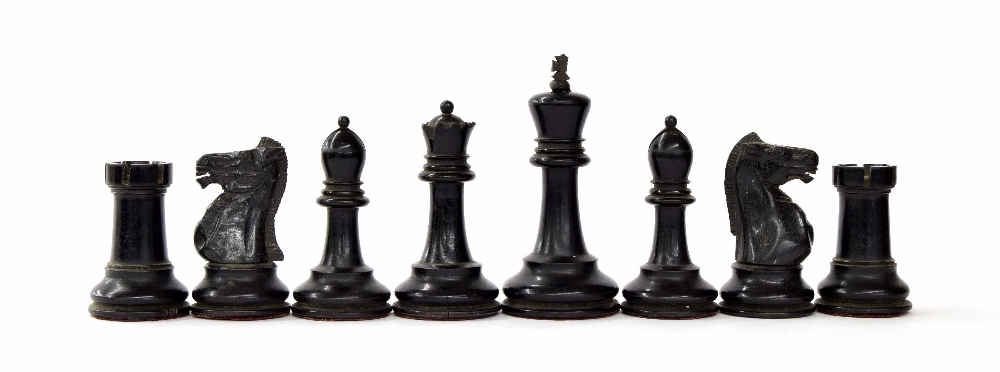 Jaques weighted chess set, kings stamped 'Jaques London', height of kings 10cm - Image 2 of 6