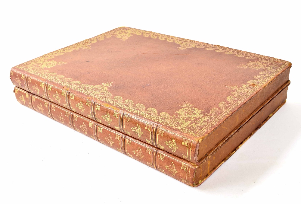 Large attractive tooled leather backgammon box, with original shakers and counters - Image 2 of 2