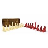 Jaques ivory chess set, white king stamped 'J. Jaques London', height of kings 8.75cm