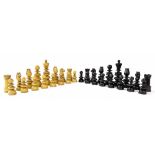 Rare stamped Jaques St. George chess set, weighted ebony and boxwood, white king stamped 'J.