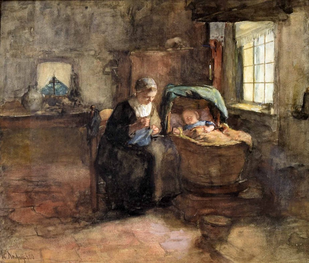 Albert Neuhuys (1844-1914) - Mother and Child beside a Cottage window, signed and dated '80 (
