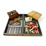 Victorian backgammon/chess box with part chess sets