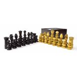 Stamped Calvert chess set in rosewood and boxwood box, in original stamped Calvert box, both rooks