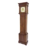 Oak thirty hour longcase clock, the 10" square brass dial signed Richard Weller, Eastbourne on the