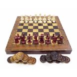 Victorian bone chess set with chess/backgammon box, height of kings 6cm