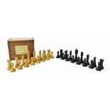 Jaques chess set with labelled box, kings stamped 'Jaques London', height of kings 9cm