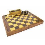 Victorian backgammon chess box with chess pieces etc