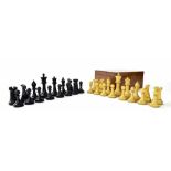 Jaques weighted chess set, kings stamped 'Jaques London' and box, height of kings 9cm