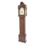 Oak eight day longcase clock with five pillar movement, the 12" brass arched dial signed Samuel