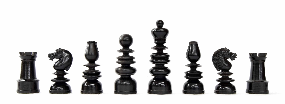 Rare stamped Jaques St. George chess set, weighted ebony and boxwood, white king stamped 'J. - Image 3 of 6