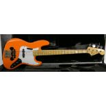 1980 Fender Jazz Bass guitar, made in USA, ser. no. S8xxxx4; Finish: Capri orange, generally good