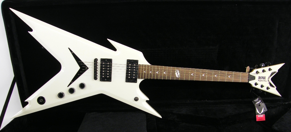 Dean Dime Razorback electric guitar, made in China; Finish: metallic ivory white; Fretboard: