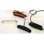 Four various Strat type pickups to include a Van Zandt, a DiMarzio rail, a Fender custom shop and