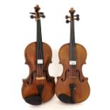 French JTL violin, 14 3/16", 36cm; also a late 19th century Amati copy violin, 14 5/16", 36.40cm (