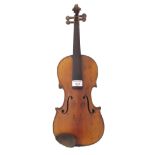 Early 20th century three-quarter size violin, 13 3/8", 34cm