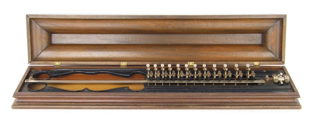 Interesting antique mahogany cased tuning instrument, 32" wide