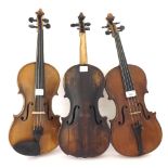 Late 19th century German violin in need of restoration, 14 1/8", 35.90cm; also another late 19th