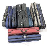 Six various oblong violin cases with outer zipper covers; also four violin shaped cases (10)