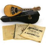 Early 20th century Neapolitan bowl back mandolin labelled F Tito-Matini...Napoli, case; together