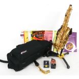 Odyssey OAS130 gold lacquered alto saxophone, ser. no. FT-120308, with Vandoren LC27P ligature, a