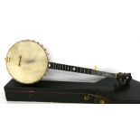 Lyon & Healy five string open back banjo, circa 1890, with 11" skin and 25" scale, wooden hard case