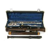 W.T. Armstrong metal flute, case; together with a Klingson wooden recorder, boxed and a Yamaha