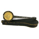 W. Dennis five string zither banjo, circa 1895, number 4477, stamped W. Dennis, 4477 to the head and