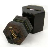 J. Russell English concertina, no. 6870, with forty-eight bone buttons on pierced rosewood ends,