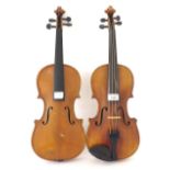 German three-quarter size Stradivari copy violin labelled Saxonia, Genuine, R Braun, copy..., 13 3/