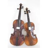 German half size violin, 12 1/8", 30.80cm; also a German child's violin (2)