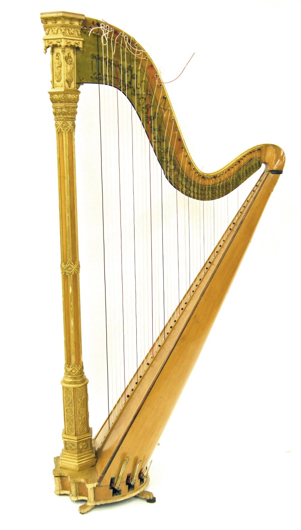 Sebastian & Pierre Erard Gothic satinwood harp, no. 5045, the column support with hexagonal panelled