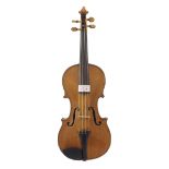 Interesting mid 19th century half size violin, 12 3/8", 31.40cm, case