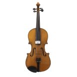 Early 20th century Stradivari copy violin branded Conservatory Violin behind the peg box, 14 1/8",