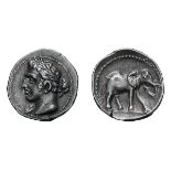 Punic Spain under the Barcids. c. 237-209 BC. AE Quarter Shekel, 1.90g (11h). Obv: Head of Melqart