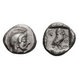 Attica, Athens. c. 520-500 BC. Tetradrachm, 16.97g (8h). Obv: Helmeted head of Athena right with