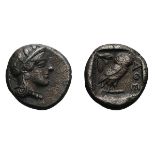 Attica. Athens. c. 404 BC. Drachm, 4.05g (7h). Obv: Head of Athena right, wearing Attic helmet