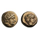 Lesbos, Mytilene. c. 377-326 BC. 1/6 Stater or Hekte, 2.57g (6h). Obv: Head of Apollo wearing laurel