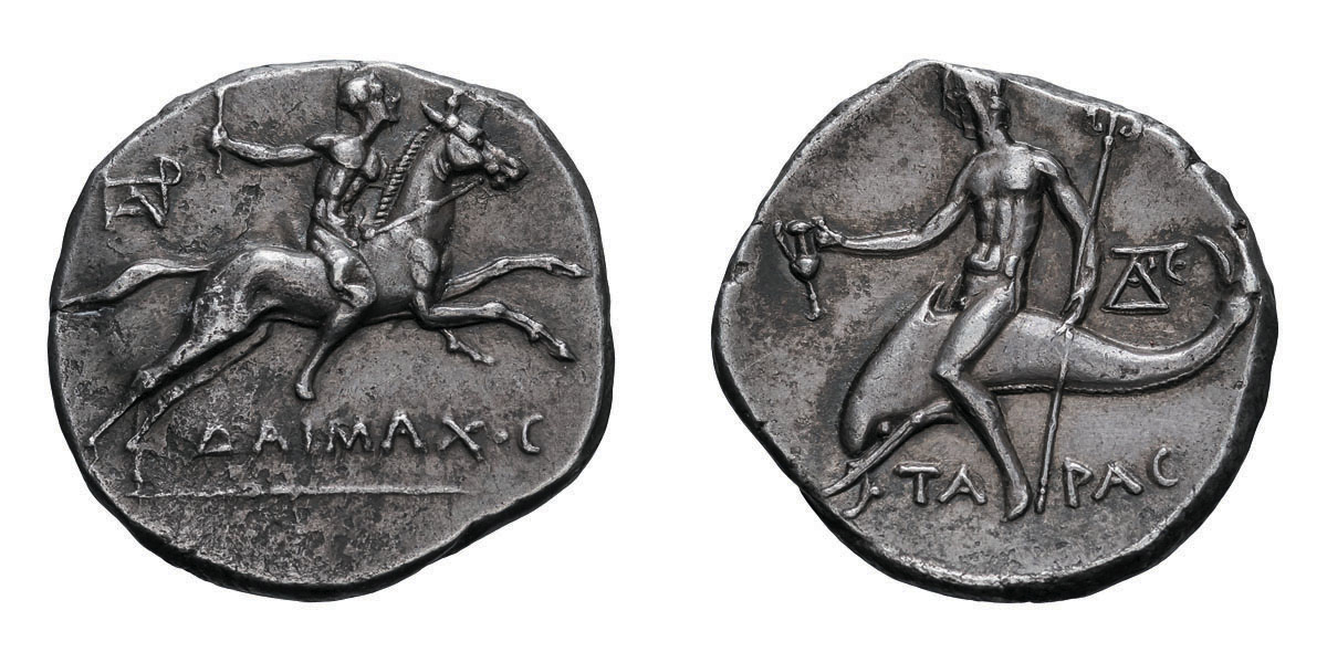 Calabria, Tarentum. c. 240-228 BC. AR Nomos, 6.39g (10h). Obv: Naked youth riding horse at full